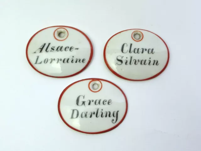 Tres Placas de Porcelana Tipos Rosas Um 1890 Grace Darling Alsace Lorraine Clara