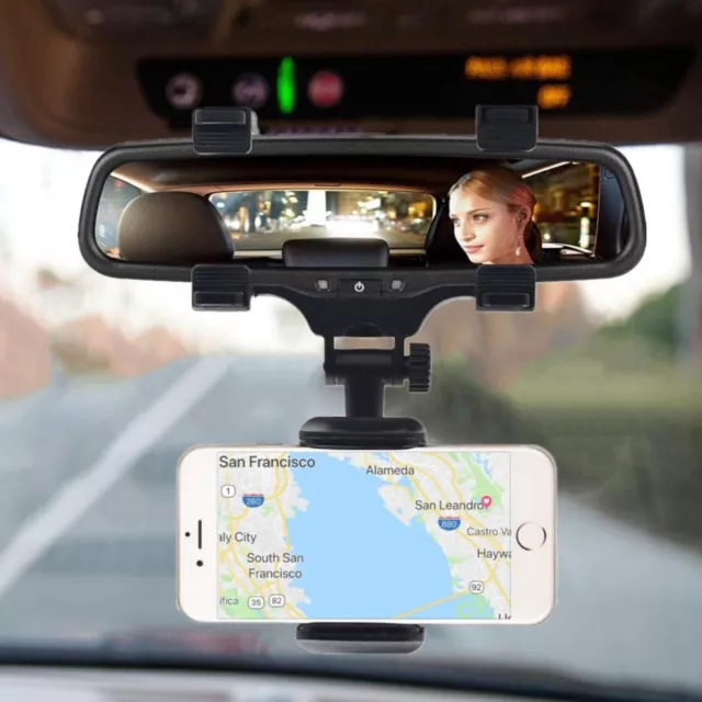Universal 360° Clip On Rear View Mirror Mobile Cell Phone Holder Car Mount Stand 2