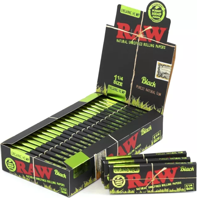 Box of 24 RAW Black Ultra Thin 1 1/4 Papers Organic Hemp Natural Smoking