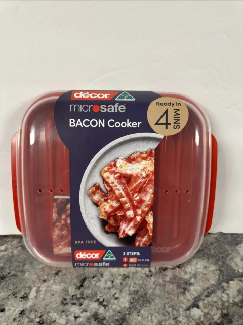 Décor Microwave Bacon Cooker, Splatter Proof Bacon Crisper Tray with lid, red