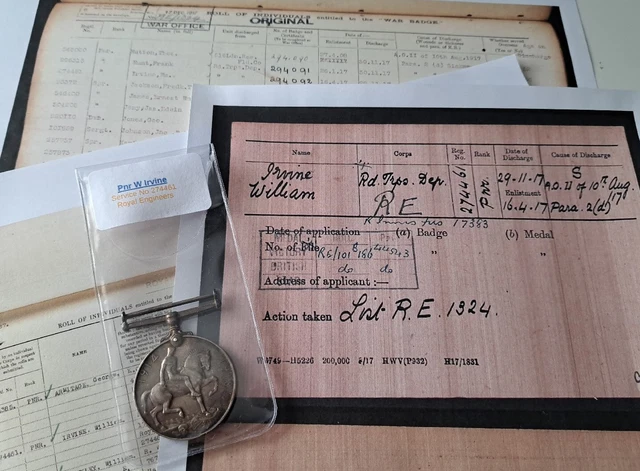 WW1 British War Medal to Pnr Irvine, R.E, Royal Inniskilling Fusiliers