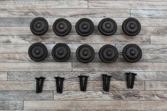 10P Vtg Cast Iron Floral Door Drawer Cabinet Pulls Knobs Handles Farm House Deco