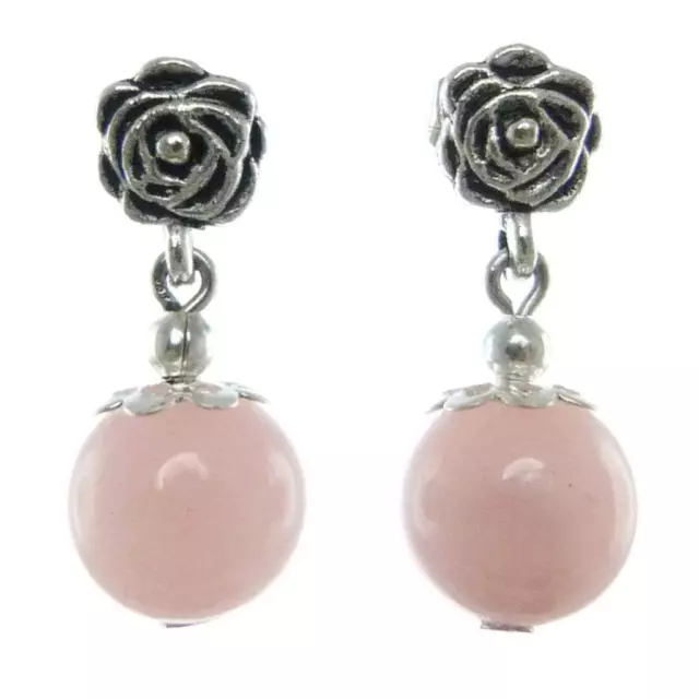 Boucles D'oreilles femme Pendantes rose en Argent Tibétain et Perle Pierre Rose