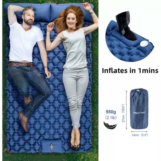 Self Inflating Mattress Camping Double Sleeping Mat Air Bed Pad With Pillow AU