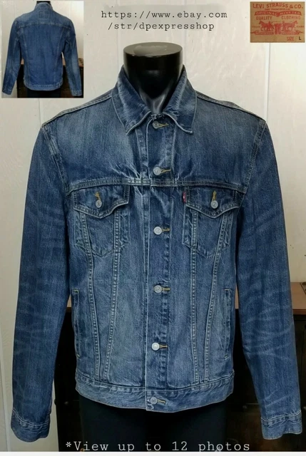 Levi's 707970001 Denim Jean Button Front Red Tab Stone Wash Blue Jacket Sz L