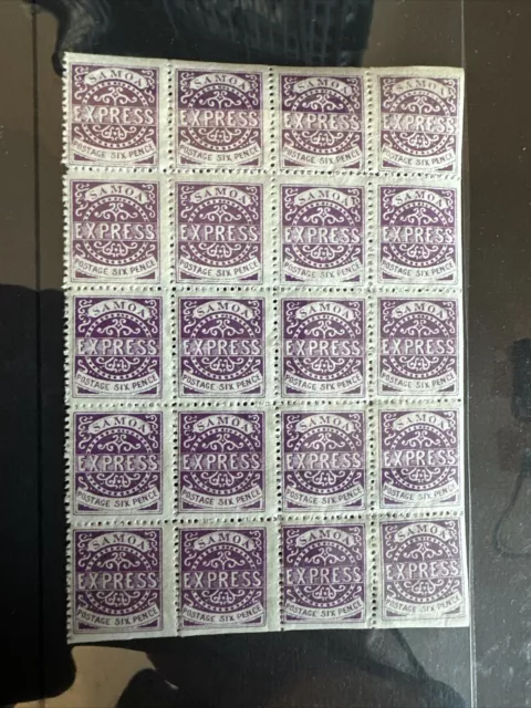 Stamps - Samoa - Express Stamp Six  Pence - Reprint - Block Of 20 Mint -As Show