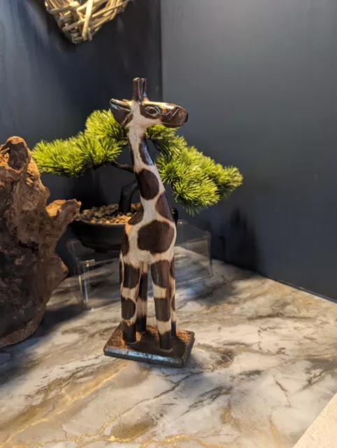 30cm Giraffe Hand Carved Wooden Indonesian Fair Trade Statue Figure Ornament