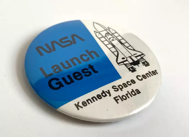 NASA Vintage Button  "LAUNCH GUEST" Kennedy Space Center Florida Pin Blue