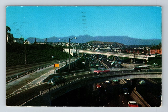 Los Angeles CA-California, Harbor Freeway, Aerial Scenic View, Vintage Postcard