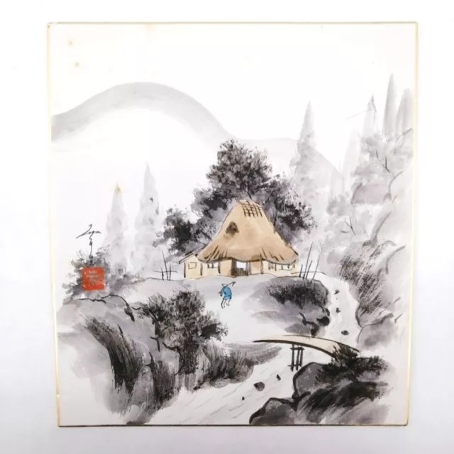 Japanese Art Board SHIKISHI Vintage "Countryside" Hand Painted Interior SKA333