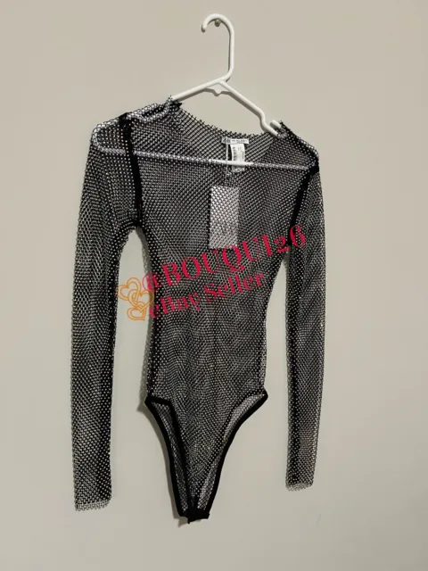 Zara Woman Nwt Fw23 Black Rhinestone Mesh Bodysuit All Sizes Ref: 7901/929