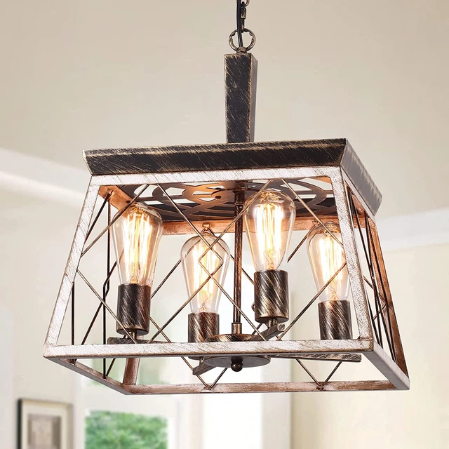Farmhouse Chandelier,Rustic Geometric Pendant Light,Metal Antique Hanging Light