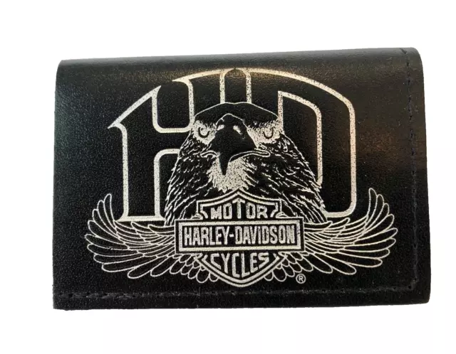 Vintage Mens Harley Davidson Motorcycles Trifold Wallet Genuine Leather USA Made
