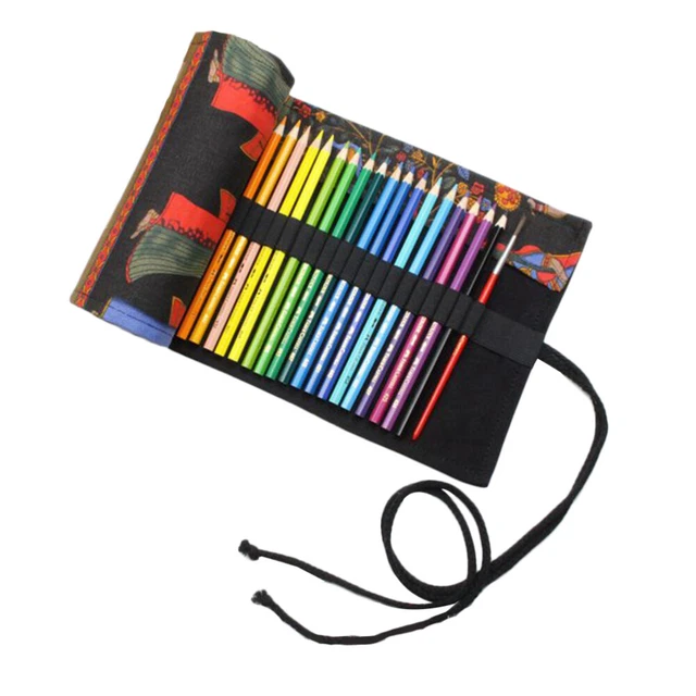 Trousse Pinceaux Roulante Toile - 30 Fentes - Pour Aquarelle, Gouache, Huile - Portable Et Léger