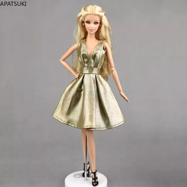 Golden Leather Classical Doll Dress For Barbie Doll Clothes Outfits Party Gown