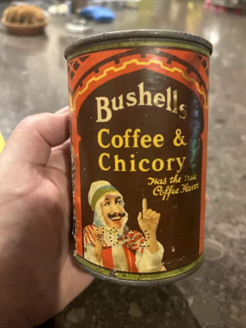 Vintage Antique BUSHELLS COFFEE CHICORY TIN 8 OZ Australian.