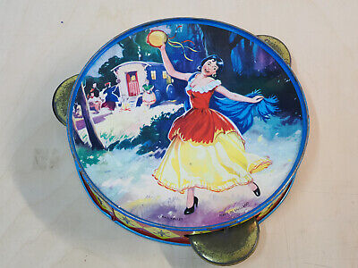 VINTAGE 1950 60's TINPLATE CHAD VALLEY TAMBOURINE DANCING GYPSY PLAYWORN USED 