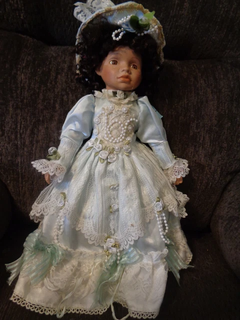 Vintage 16" Porcelain Doll** Wearing a Lace/ Pearl  Formal Gown by Seymour Mann