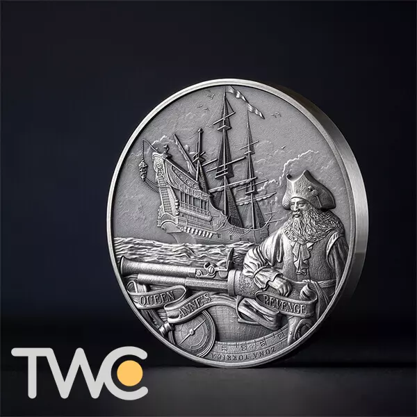 Queen Anne's Revenge Captains of Fortune 2 oz Silver Coin 5$ Barbados 2023