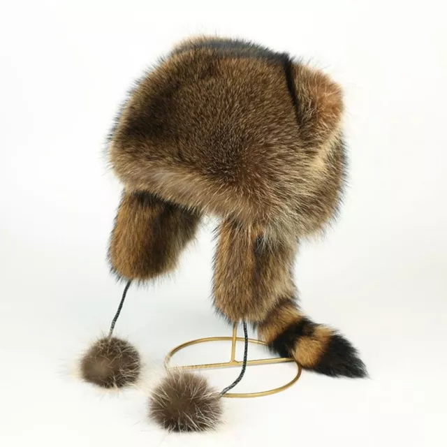 Faux Fur Raccoon Hat Cap with Faux Fur Tail for Kids Adults, Soft Plush Fabric.