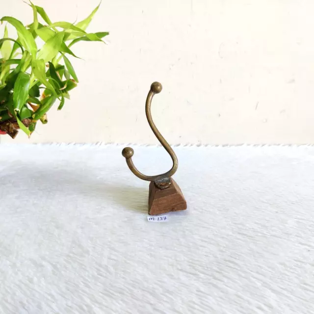1920s Vintage Brass Wall Hooks Hanger Wooden Rich Patina Decorative M137