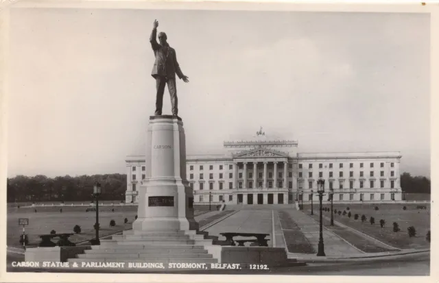 BELFAST - Carson Statue and Parliament Buildings Stormont rppc -Northern Ireland