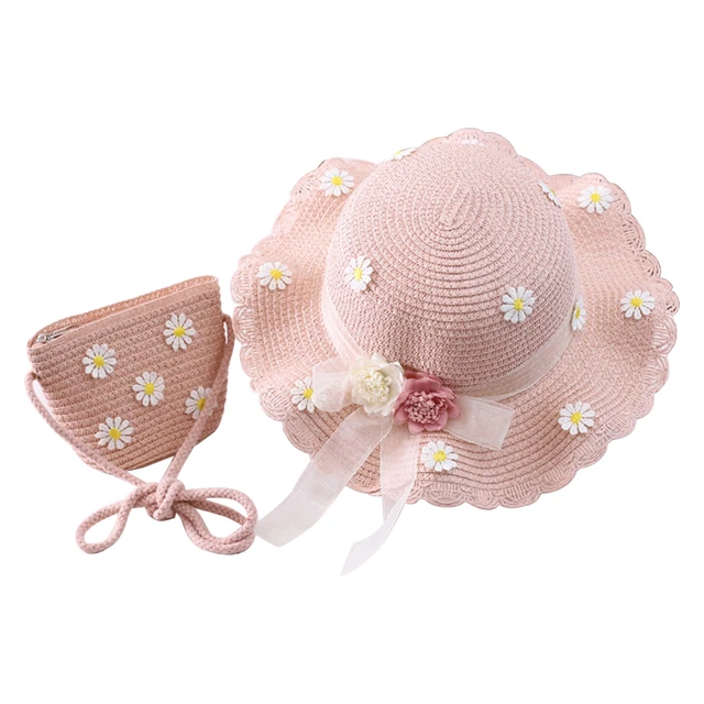 Hat Bag Set Wide Brim Sun Protection Flower Decor Cap Bag Set Lovely