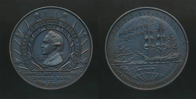 New Zealand 1972 Captain Cook/ Endeavour Medal Hawke's Bay / Gisborne Bank Issue