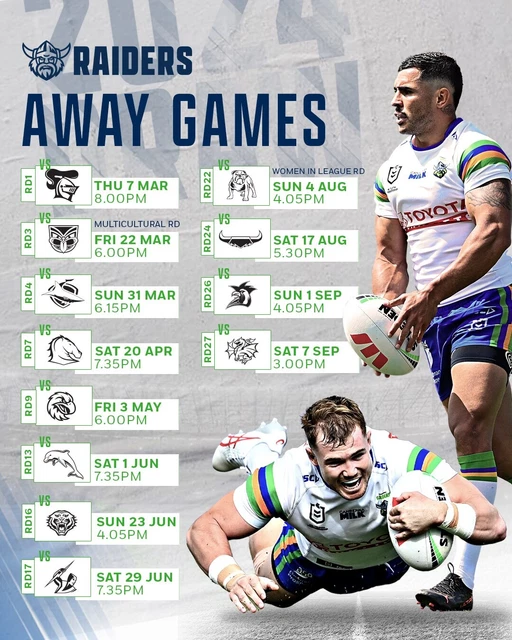 2024 CANBERRA RAIDERS Draw Rugby Nrl Match Fixture Poster 1 EUR 6,60