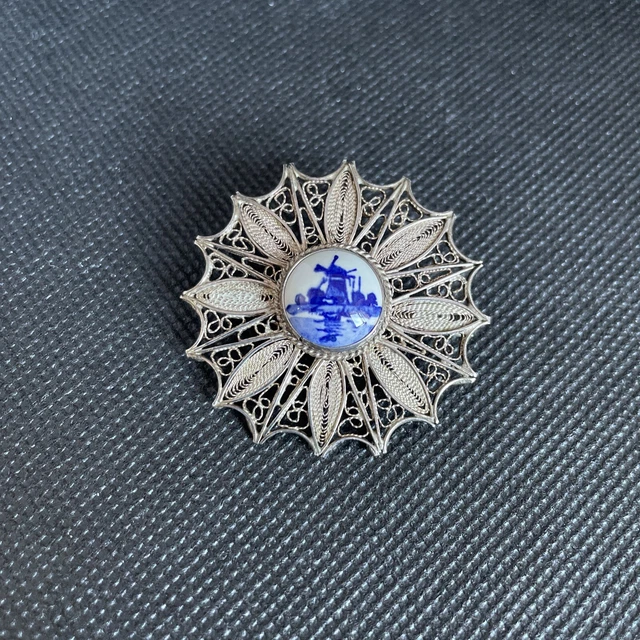 Broche Filigrane argent massif Delfts Holland Ref E844