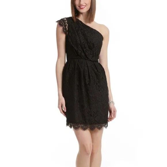 SHOSHANNA Verona Black Lace One Shoulder Drape Formal Party Dress Size 4 EUC
