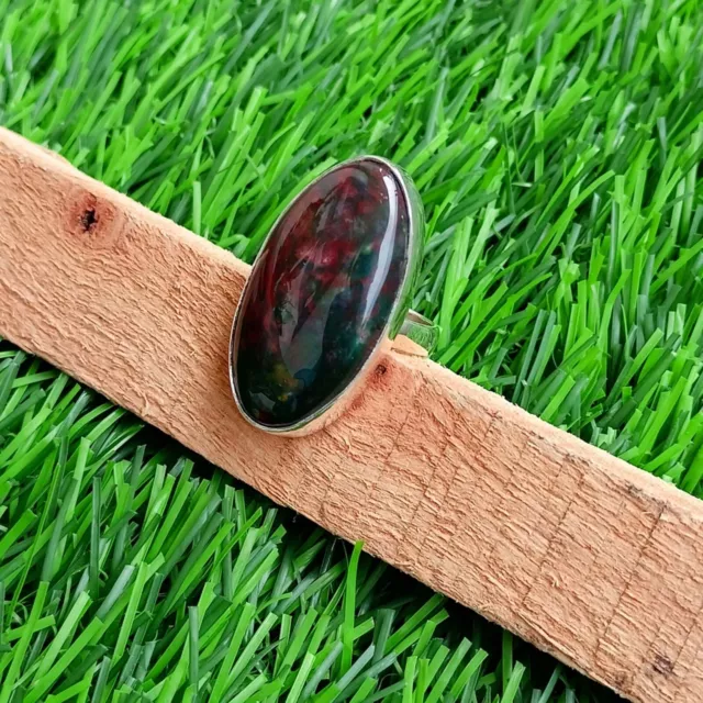 Natural BloodStone Gemstone 925 Sterling Silver Handmade Jewelry Ring All Size 3