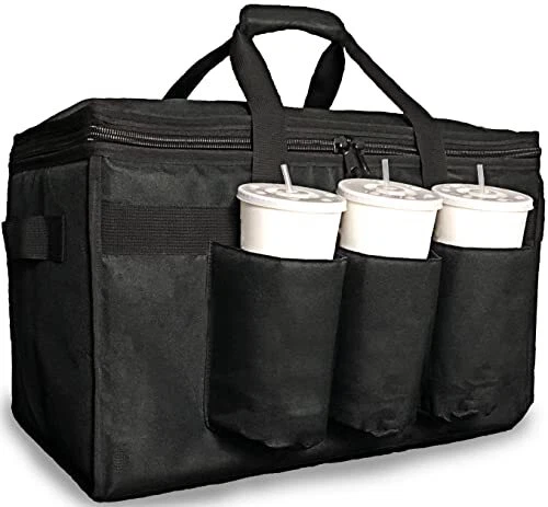 Insulated Food Delivery Bag with Cup Holders/Drink Carriers Premium XXL Great...