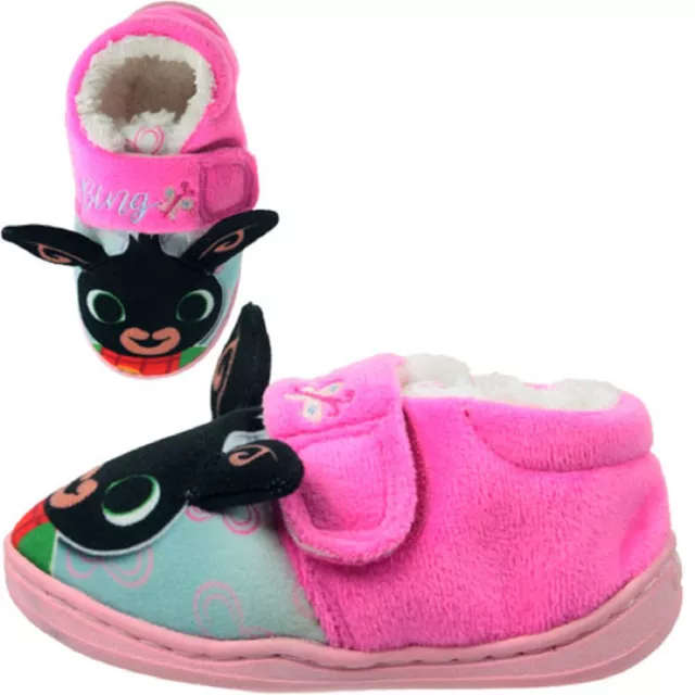 Girls Pink Bing Bunny Cbeebies Faux Fur Lined Easy Close Slippers Uk Size 5-10