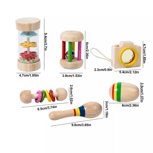 NEW Wooden Baby Toys Montessori Toys Set Wooden Rattles Grasping Toys Wood 6Pcs 2