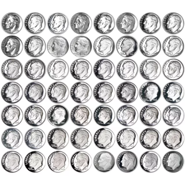 1968-2023 S Roosevelt Dime Gem Proof Run 56 Coin Set CN-Clad US Mint Lot
