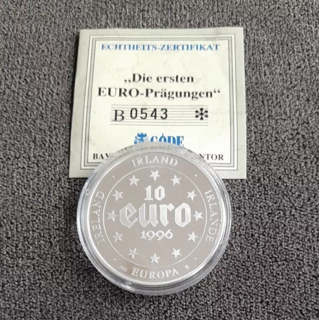 10 Euro Irland 1996 "Die ersten EURO-Prägungen" 999er Silber PP in Kapsel