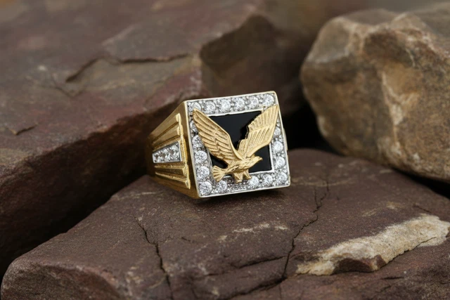 Bague Pour Homme En Or Jaune 9 Carats Avec Pierre Cz - Taille Réglable, Neuf Avec étiquettes