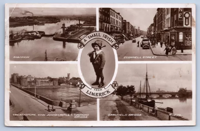 Postcard Limerick Ireland Small Irish Shannon O'Connell Street Sarsfield Bridge