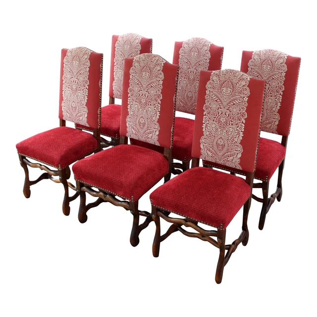 19th c French Provincial Louis XIII Os De Mouton Oak Dining Chairs, Set of 6