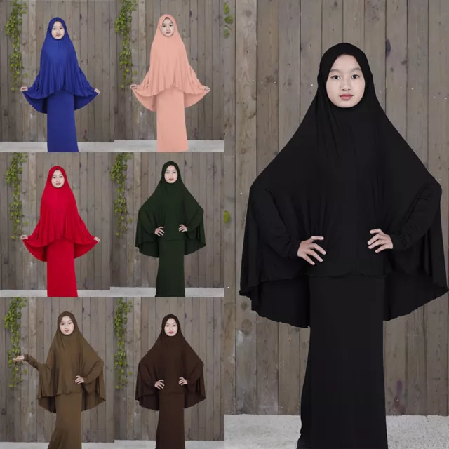 Muslim Kids Clothes Girls Prayer Burqa Full Cover  Abaya Kaftan Dress Sets