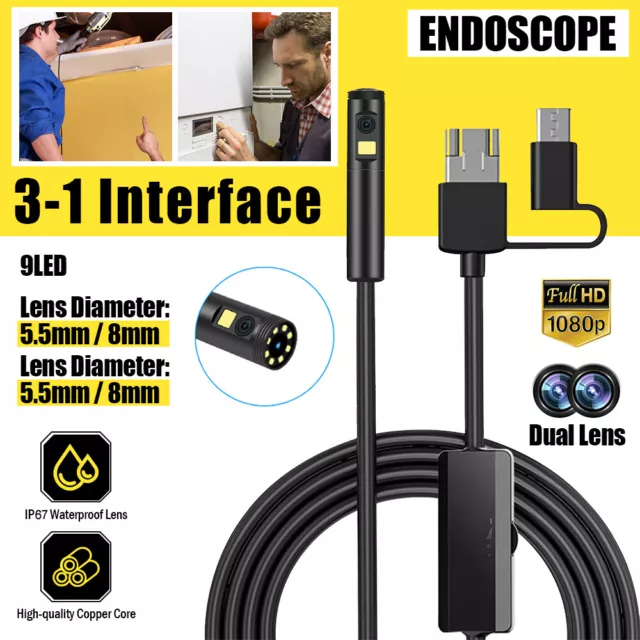 3in1 Endoskop Dual Lens Endoskop Inspektionskamera IP68 Wasserdichte 1080P HD