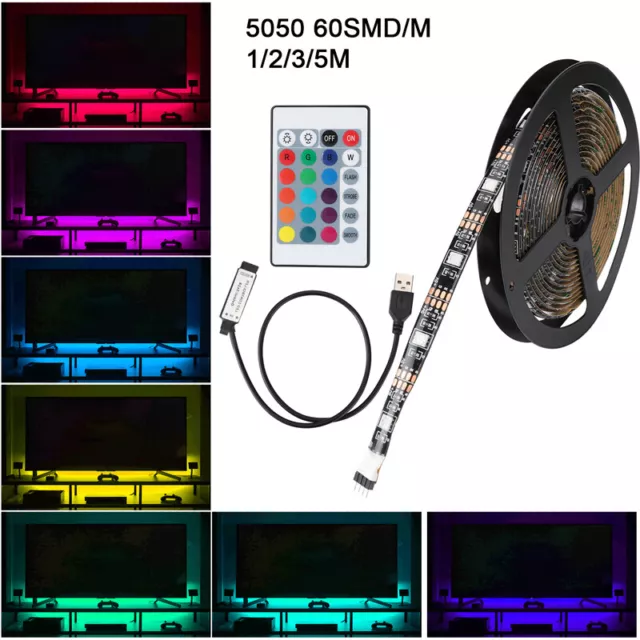 5V 5050 60SMD/M RGB LED Strip Light Bar TV Back Lighting Kit+USB Remote Control