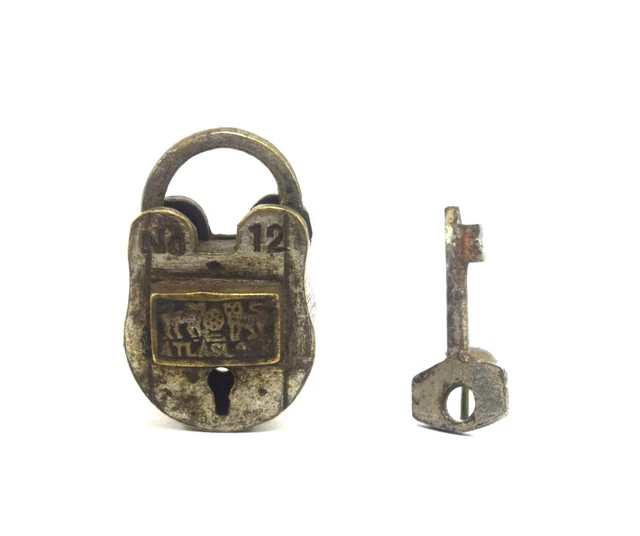 Vintage Ottone Massiccio Lucchetto Con Chiave Unico da Collezione Solido G2-366