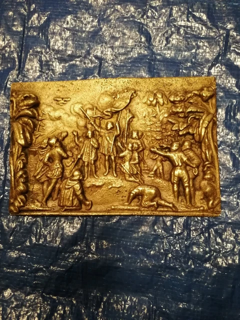 ANCIENNE PLAQUE EN bronze cuivre ? les trompettes de la renommée ange