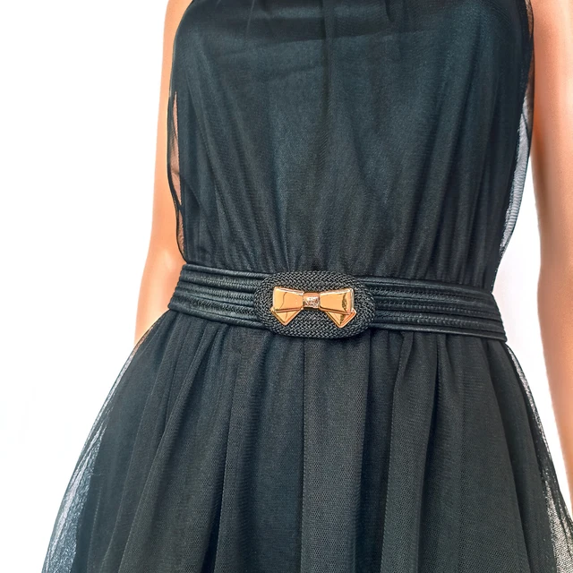 Ceinture Large Vintage Nina Ricci - Cuir Gris - Taille 75 - Made In France - Occasion