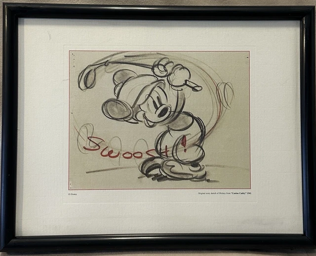 DISNEY MICKEY MOUSE “Canine Caddy” Swoosh Framed Golf Print