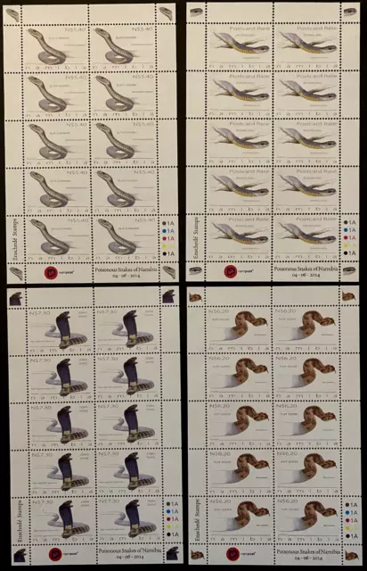 Namibia 2014 Poisonous Snakes Stamp Sheets Full Set MNH UM