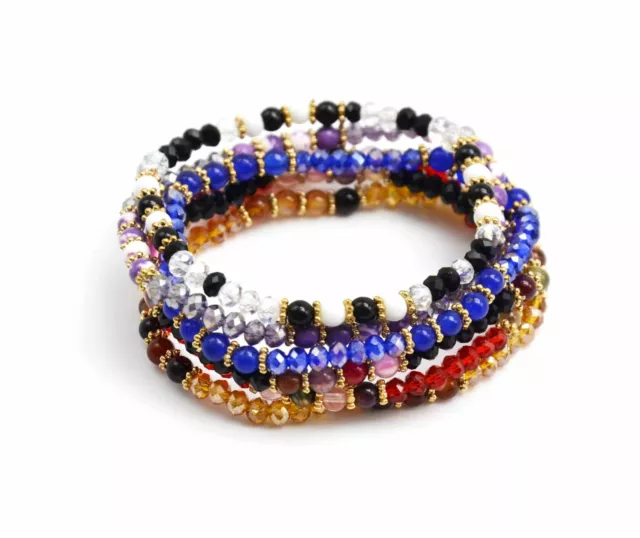 BC971E - Lot de 6 Bracelets Pierres Perles Brillantes Elastique Style Orienta...
