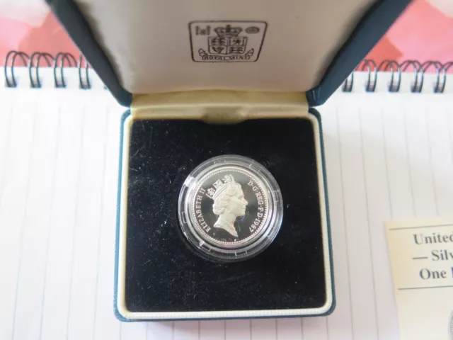 1987 Sterling Silver Proof £1 Coin.  Royal Mint COA .925 Oak Tree. With box.